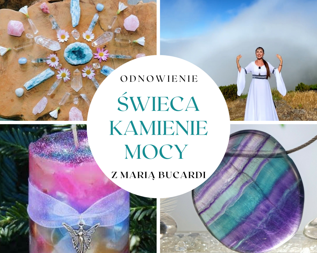 Świeca intencyjna z Maria Bucardi odnowienie mocy i światła talizman, kamienie mocy, amulet