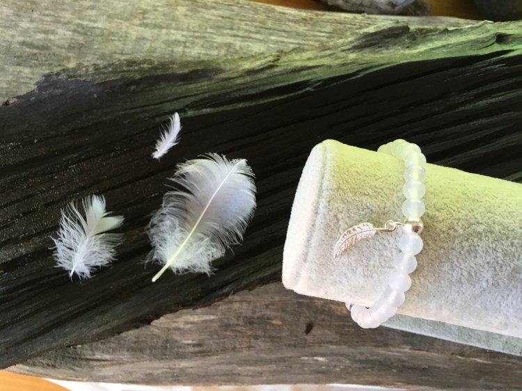 Bransoletka Biały Agat, piórko, srebro, od Marii Bucardi_4476